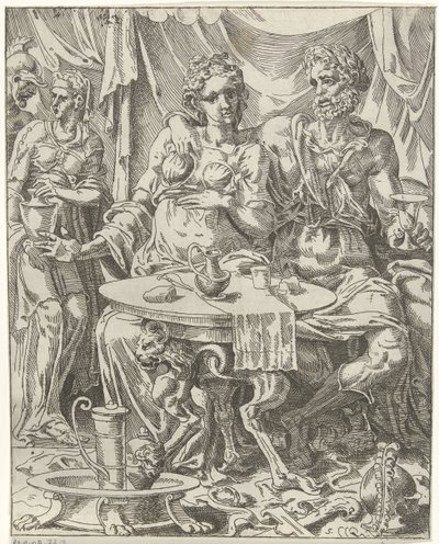 Judith a Holofernes si užívají hostinu Judith a Holofernes (název série) od Dirck Volckertsz. Coornhert (attributed to)