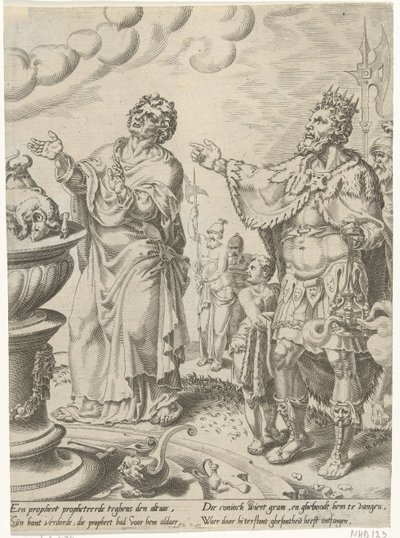 Král Jarobeám a muž Boží před oltářem Příběh neposlušného muže Božího (název série) od Dirck Volckertsz. Coornhert (attributed to)
