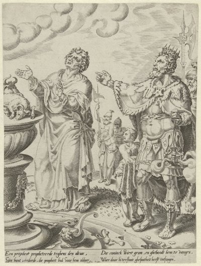 Král Jarobeám a muž Boží před oltářem Příběh neposlušného muže Božího (název série) od Dirck Volckertsz. Coornhert (attributed to)