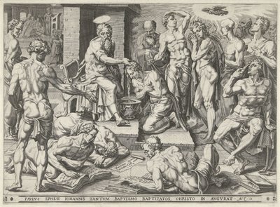 Pavel křtí obyvatele Efezu od Dirck Volckertsz. Coornhert (attributed to)