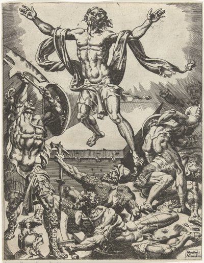 Vzkříšení Krista Pád lidstva a vykoupení skrze život a umučení Krista (název série) od Dirck Volckertsz. Coornhert (attributed to)