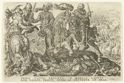 Zajetí Františka I. v bitvě u Pavie, 1525 Vítězství Karla V. (název série) Divi Caroli. v. imp. opt. max. victoriae, ex multis praecipuae (název série) od Dirck Volckertsz. Coornhert (possibly)