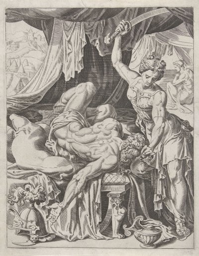 Judith usekne Holofernesovi hlavu Ženská listina (název série) od Dirck Volckertsz. Coornhert
