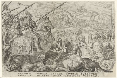 Reliéf Vídně, 1529 Vítězství Karla V. (název série) Divi Caroli. v. imp. opt. max. victoriae, ex multis praecipuae (název série) od Dirck Volckertsz. Coornhert