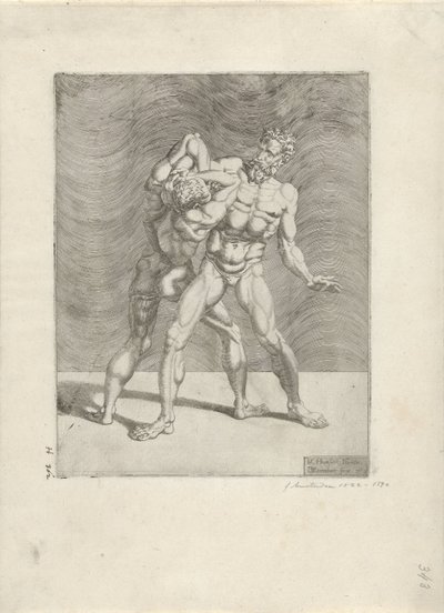 Dva zápasníci Wrestlers (název série) od Dirck Volckertsz. Coornhert