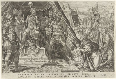 Vilém II., vévoda z Gelre, se podrobuje autoritě Karla V., 1543 Vítězství Karla V. (název série) Divi Caroli. v. imp. opt. max. victoriae, ex multis praecipuae (název série) od Dirck Volckertsz. Coornhert