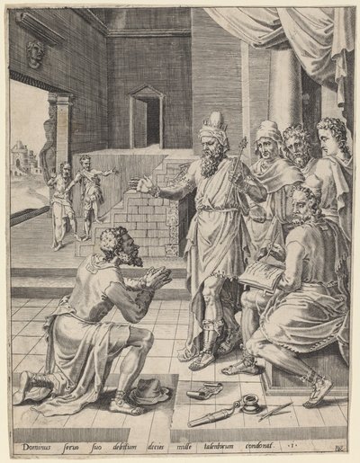 Král odpouští svému služebníku jeho dluh od Dirck Volckertz Coornhert after Maerten van Heemskerck