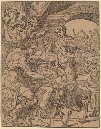 Marnotratný syn plýtvá svým dědictvím o nevěstkách od Dirck Volckertz Coornhert after Maerten van Heemskerck