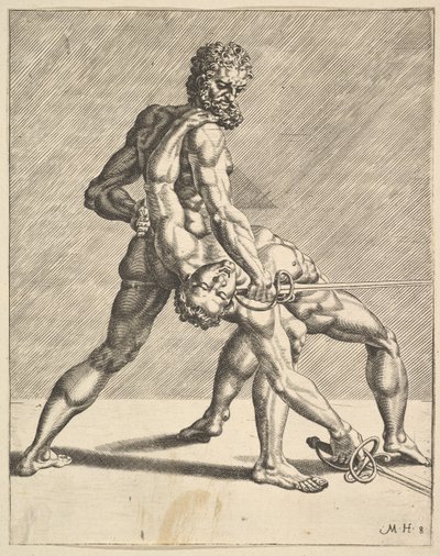 Dva šermíři, od Fencers, deska 8, 1552 od Dirck Volkertsen Coornhert