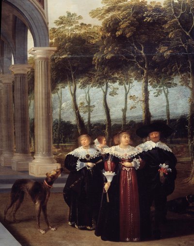 Pár kráčí Detail obrazu „Hráči bowlingu““ Malba Dircka Van Delena (1605-1671 od Dirck van Delen
