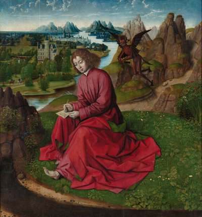 Svatý Jan Evangelista na Patmosu, cca 1465 od Dirk Bouts