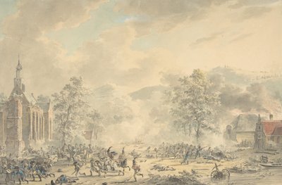 Bitevní scéna s kostelem vlevo, ca. 1790-1800. od Dirk Langendijk