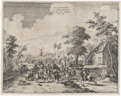 Španělé pod vedením Dona Cantelma poraženi u Borgerhout, 1643 Don Cantelmo tot Burgerhout By Antwerp Struck Anno 1643 (název na objektu) od Dirk Stoop