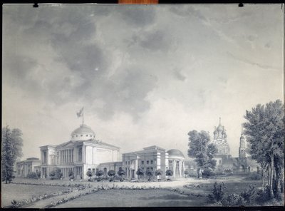 Pohled na palác Ostankino, Moskva (Pohled na palác Ostankino) - Dílo Dmitrije Nikiforoviče Martynova (1826-1889), tužka na papíře od Dmitri Nikiforovich Martynov