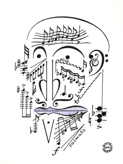 Dr. Musicus - obličej nakreslený pomocí notového zápisu od Dmitri Smirnov