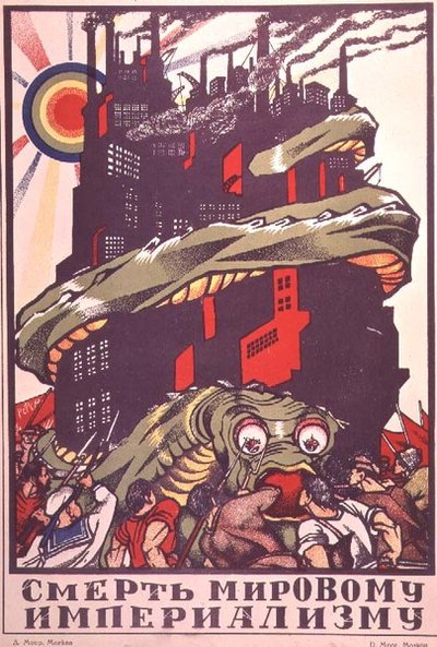Plakát zobrazující monstrum omotané kolem města z „Ruského revolučního plakátu“ od V. Polonského od Dmitri Stahievic Moor