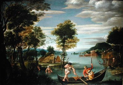 Krajina s čluny (olej na plátně) od Domenichino