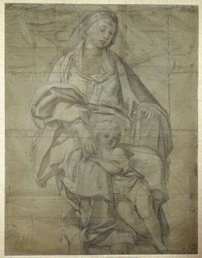 Madonna a dítě (černá křída na papíře) od Domenichino