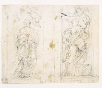 Dva výklenky se stojícími postavami sv. Agáty a Markéty korunované putti od Domenichino