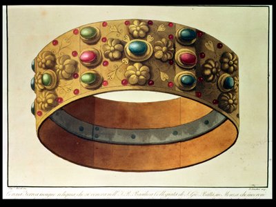Železná lombardská koruna, kterou byl korunován Karel Veliký v roce 777 a Napoleon v roce 1805 v milánské katedrále, rytina D. Landiniho (akvatinta) od Domenico (after) Landini
