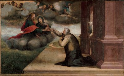 Oltářní obraz stigmat svaté Kateřiny. Detail Predelle: Mystická svatba svaté Kateřiny Sienské. Obraz Domenica Beccafumiho (1486-1551) od Domenico Beccafumi