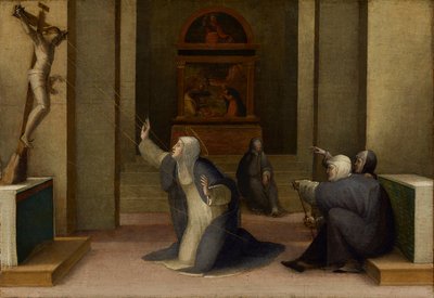 Svatá Kateřina Sienská přijímající stigmata, kolem 1513-15 (olej a plátkové zlato na panelu) od Domenico Beccafumi