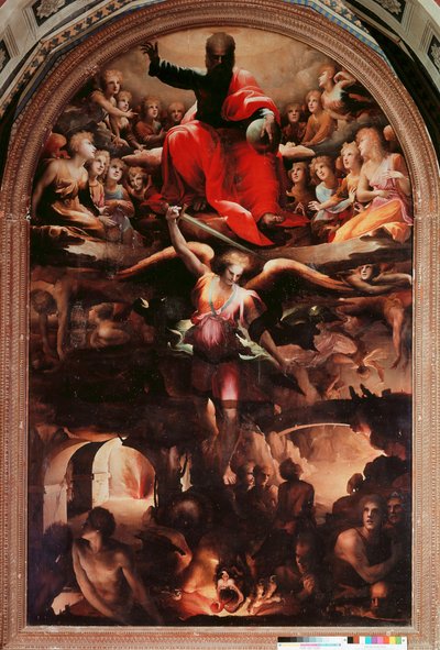 Saint Michael Chasing Rebel Angels Malba od Domenica Beccafumiho (1486-1551) 1526-1530 cca. Slunce. Rozměry 348 x 225 cm. Siena, Chiesa di San Niccolo al Carmine od Domenico Beccafumi