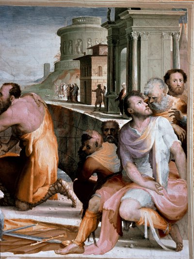 Smíření římského konzula Marca Fulvia Flacca a Marca Aemilia Lepida kolem roku 126 př.nl Detail. Freska od Domenica di Giacomo di Pace dit Beccafumi (1486-1551) 1529-1535 Siena, Palazzo Pubblico od Domenico Beccafumi