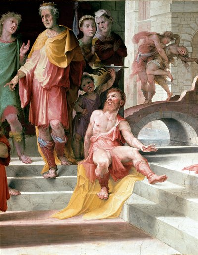 Oběť Seleuca de Locres (Seleucus de Locride) Seleucos, aby oslepil svého syna, aby ho potrestal za znásilnění, kterého se dopustil, raději zemře jedno ze svých očí. Freska od Domenica di Giacomo di Pace dit Beccafumi (1486-1551). Detail. 1529-1535 Si od Domenico Beccafumi
