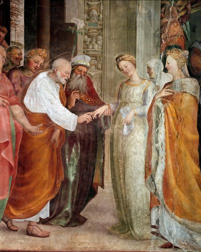Svatba Panny Marie, detail. Obraz Domenica Beccafumiho (1486-1551) od Domenico Beccafumi