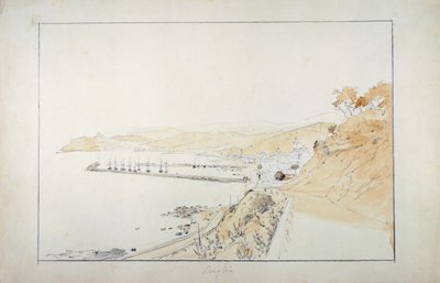 Porto Maurizio viděno z Oneglia, cca 1859, Pasquale Domenico Cambiaso (1811-1894), italská tužka a akvarel. od Domenico Cambiaso