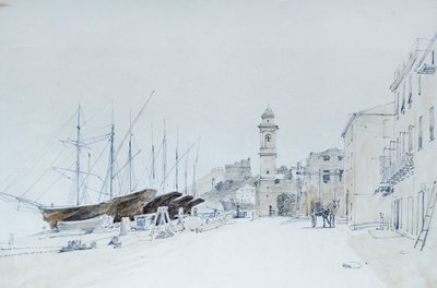 Näkymä aseista Taggiassa, noin 1860, kirjoittanut Pasquale Domenico Cambiaso (1811-1894), Italia Kynä ja akvarelli. od Domenico Cambiaso