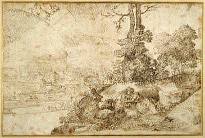 Krajina s astrologií (pero a hnědý inkoust na papíře) od Domenico Campagnola