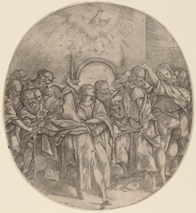 Sestoupení Ducha svatého od Domenico Campagnola