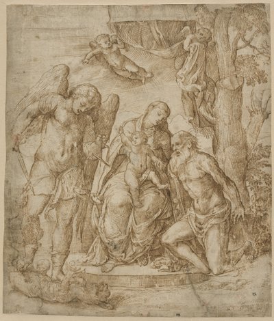 Panna a dítě se svatými Michaelem a Jeronýmem, kolem 1520-25 od Domenico Campagnola