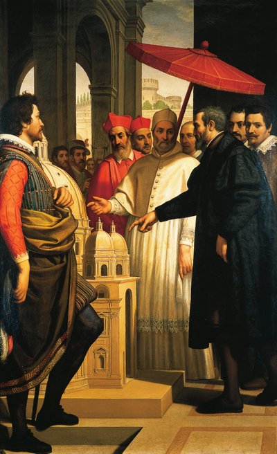 Michelangelo předkládá model pro dokončení chrámu sv. Petra papeži Piovi IV od Domenico Cresti