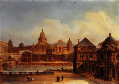 Kompozitní pohled na pařížské památky, asi 1836 (olej na papíře na plátně) od Domenico Ferri