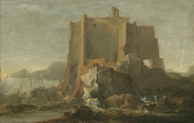 Krajina se skálou a pevností, cca 1640-50 od Domenico Gargiulo