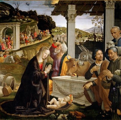 Klanění pastýřů Obraz Domenica Ghirlandaia (1449-1494) 1483-1485 ne. 167x167 cm Capella Sassetti, Santa Trinita, Florencie od Domenico Ghirlandaio