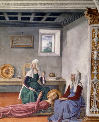 Oznámení smrti svaté Fině od svatého Řehoře Velikého, detail (freska od Domenico Ghirlandaio