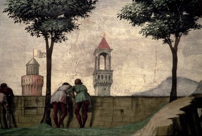 Muži při pohledu přes zeď, z Navštívení od Domenico Ghirlandaio