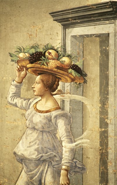 Žena nesoucí ovoce z Narození sv. Jana Křtitele od Domenico Ghirlandaio