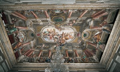 Nabídka klíčů od Janova chrámu (neboli Alegorie míru), strop vznešené podlahy, Jupiterovi, c.1665 (freska) od Domenico I Piola