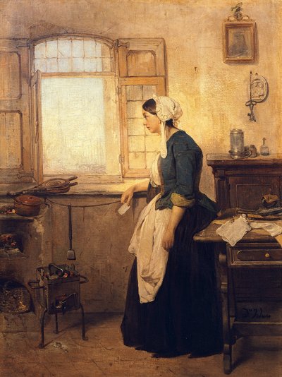 Dopis, Domenico Induno (1815-1878), olej na plátně od Domenico Induno