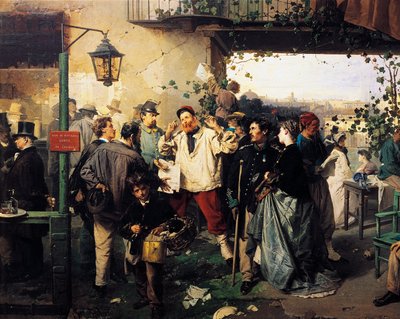 News of Peace of Villafranca, detail z obrazu Domenica Induna (1815-1878) od Domenico Induno