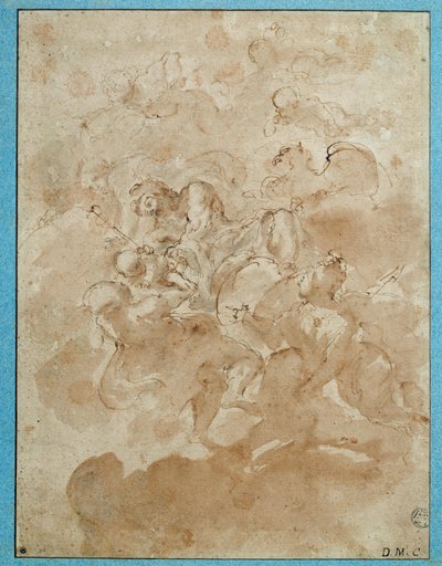 Jupiter svěřuje Baccha Merkurově kresbě s hnědým mytím a krví od Domenica Canutiho (1620-1684) Paris. muzeum Louvre od Domenico Maria Canuti