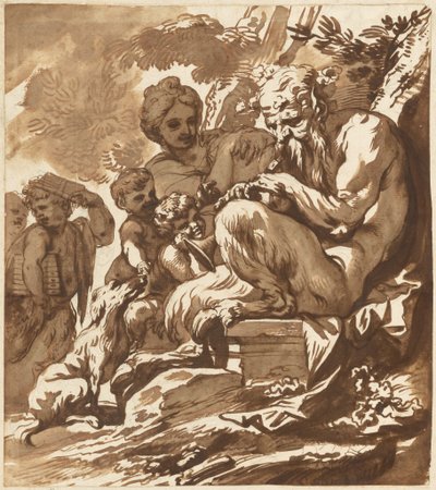 Satyr baví svou rodinu od Domenico Piola