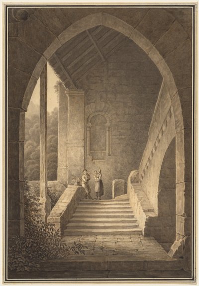 Vnější schodiště gotické zříceniny Treppenaufgang einer gotischen Ruine, 1830. od Domenico Quaglio