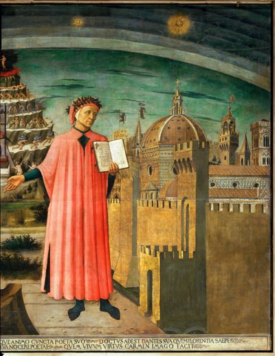 Dante Alighieri a pohled na Florencii, Itálie od Domenico di Michelino