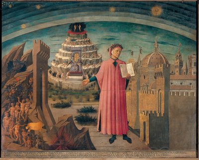Dante a jeho báseň „Božská komedie“ od Domenico di Michelino